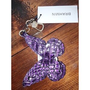NWT Brahmin ULTRAVIOLET OMBRE Purple 3D Leather Butterfly Tassel Purse Charm Fob